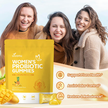 VivoNu Pineapple Gummies for Women Ph, Women Probiotic Gummies, Feminine Balance Gummy, Mango Pineapple Viginal Probiotics for Woman Vaginigal Health, Yeast Ph Balance