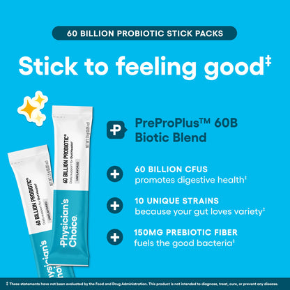 Physician's CHOICE Probiotics 60 Billion CFU - 10 Strains + Organic Prebiotics - Immune, Digestive & Gut Health - Supports Occasional Constipation, Diarrhea, Gas & Bloating - for Women & Men - 30ct