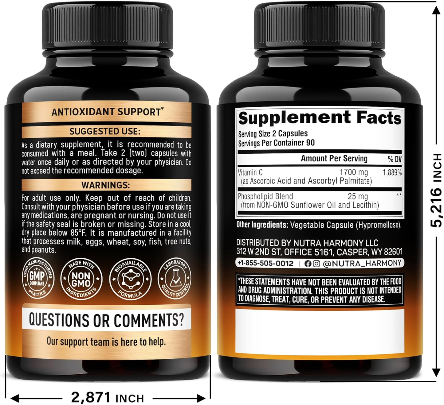 Liposomal Vitamin C 1700 mg - High Absorption Fat Soluble Complex - Antioxidant, Energy Boost & Immune Support - Vitamin C Supplement - NON-GMO, SOY-Free & Gentle on Stomach - 180 Capsules
