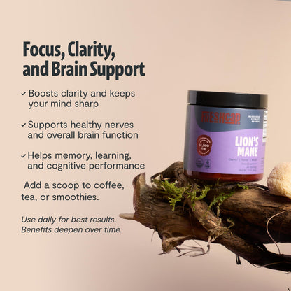 FreshCap Mushrooms Premium Organic Lions Mane Capsules - 14:1 Fruiting Body Extract with 31% Beta-Glucans - 3rd-Party Tested Nootropic for Clarity, Focus & Cognitive Support (120 Capsules)