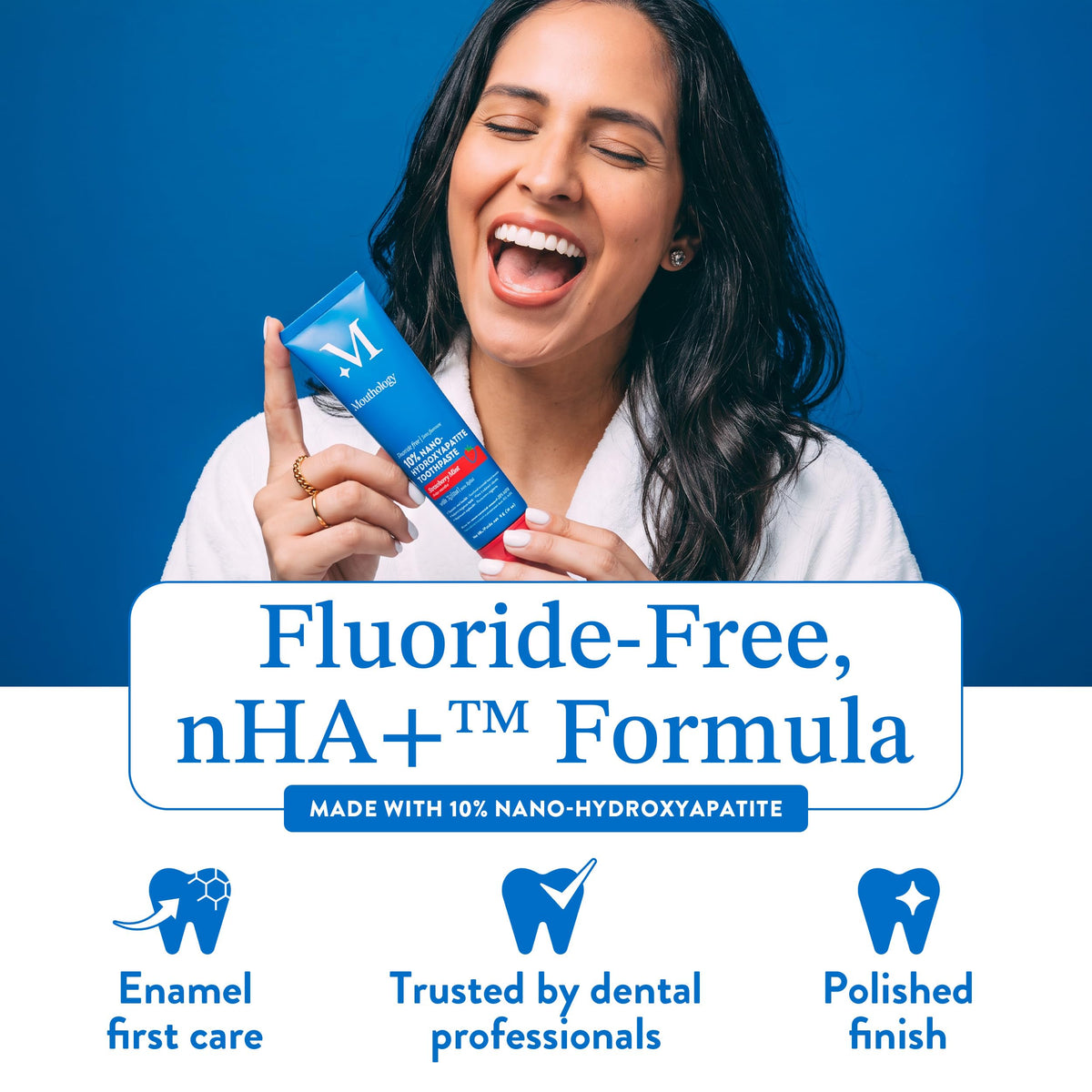 Mouthology 10% Nano Hydroxyapatite Toothpaste Fluoride Free, Whitening*, Rod Shaped nHA, Xylitol Toothpaste for Adults, Enamel Care*, Sensitive Teeth*, SLS Free, Mint 4oz (USA Made) Package May Vary