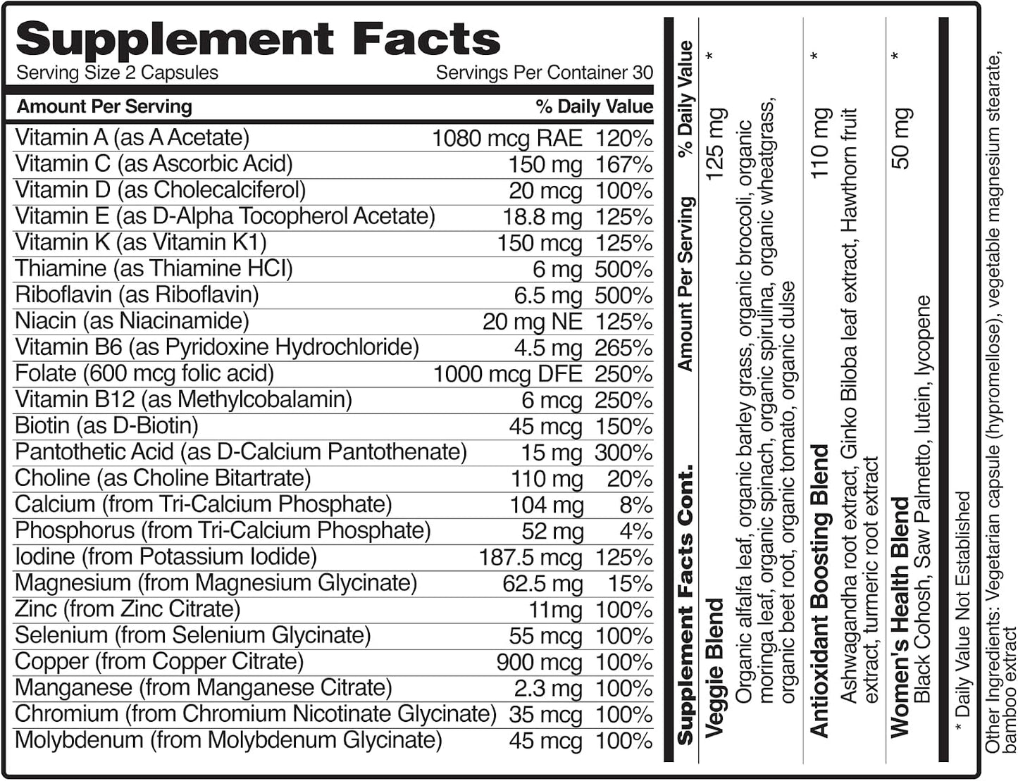 Snap Supplements Daily Multivitamin for Women, 60 Capsules | Daily Vitamins for Women with Minerals, Greens & Vegetables, Added Herbal Support Blends, Antioxidant Support, Non-GMO