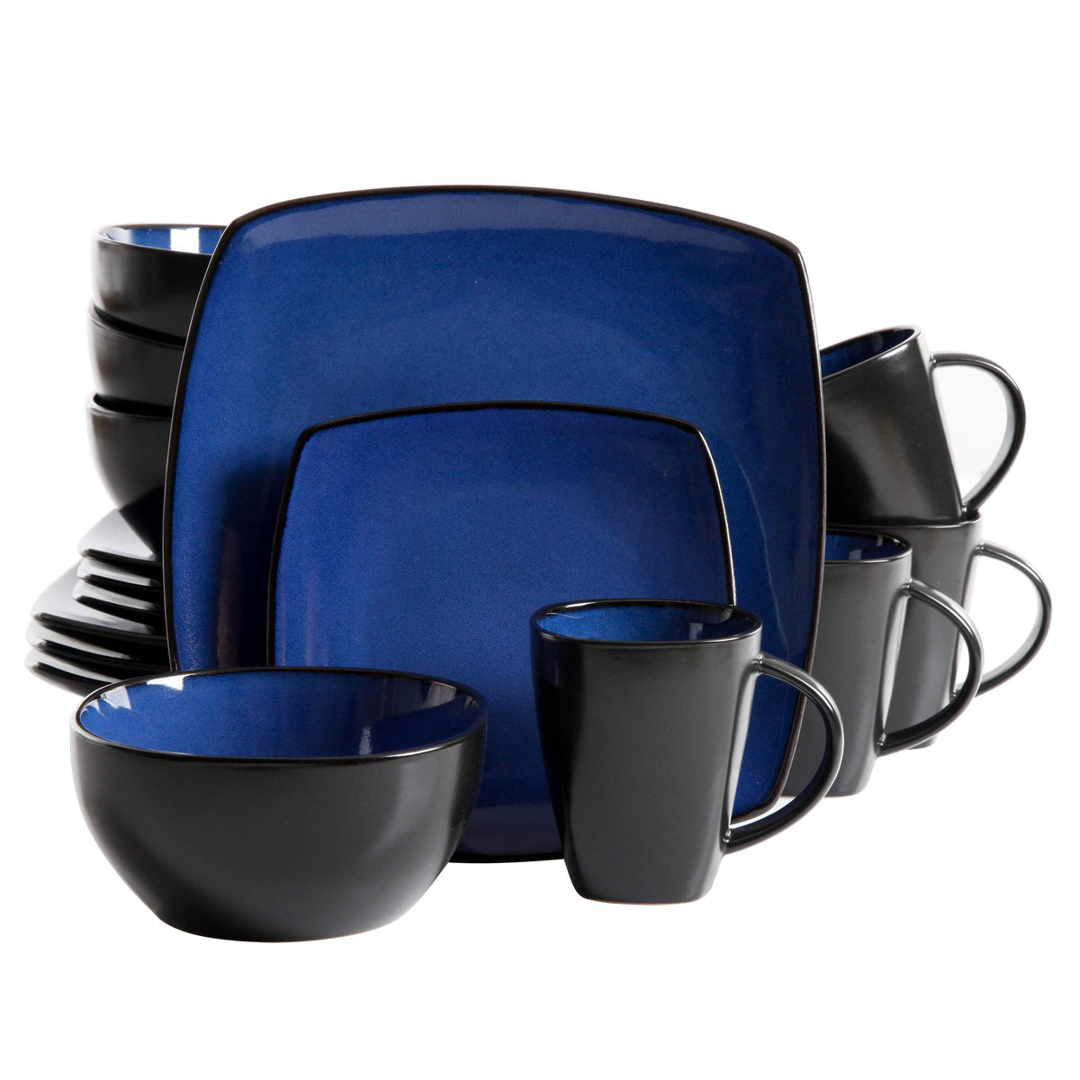 Gibson Soho Lounge Square Reactive Glaze Stoneware Dinnerware Set, Service for 4 