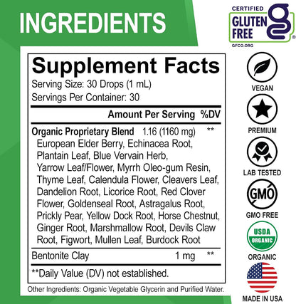 Lymphatic Drainage Supplements Drops - Organic Lymphatic Support Liquid Drops Cleanse with Echinacea, Lymph System Support Supplement, Lymph Node Detox Cleanse System Drainage - 1oz Non-GMO Organics