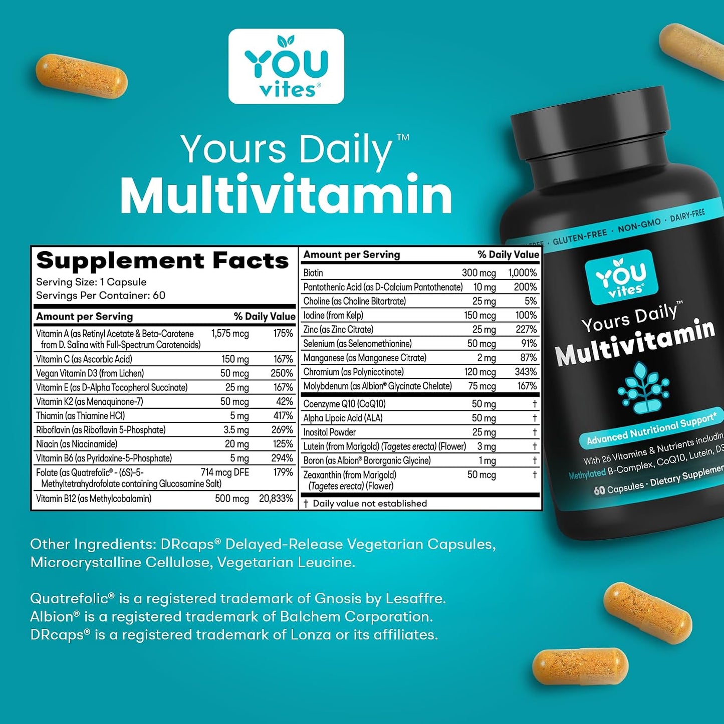 Methylated Multivitamin for Men and Women, Methyl Multi Without Iron - 60 Capsules, MTHFR Supplement with Methyl B12, Methylfolate (5-MTHF), CoQ10 for Energy, Heart and Mood Support