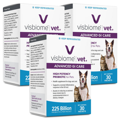 Visbiome® Vet Advanced GI Care Probiotic for Dogs & Cats, 225B CFU, 30 ct | Veterinarian Recommended, De Simone Formulation®, Multi-Strain, Refrigerated Probiotics, Weight-Based Dosing, Made in USA
