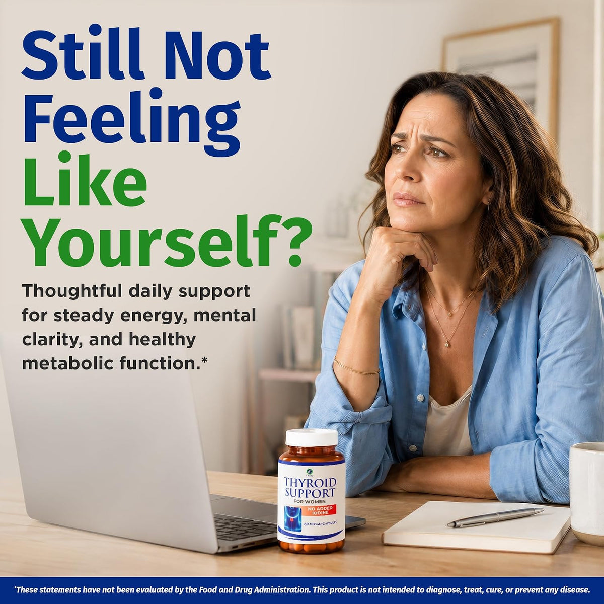 1 Body Thyroid Support for Women, No Added Iodine Formula, 60 Vegan Caps