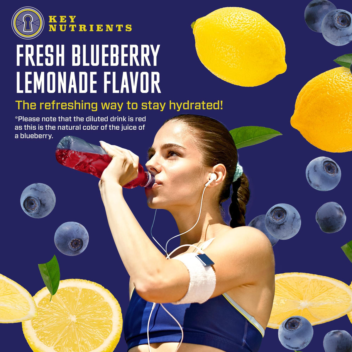 KEY NUTRIENTS Multivitamin Electrolytes Powder No Sugar - Fresh Blueberry Lemonade