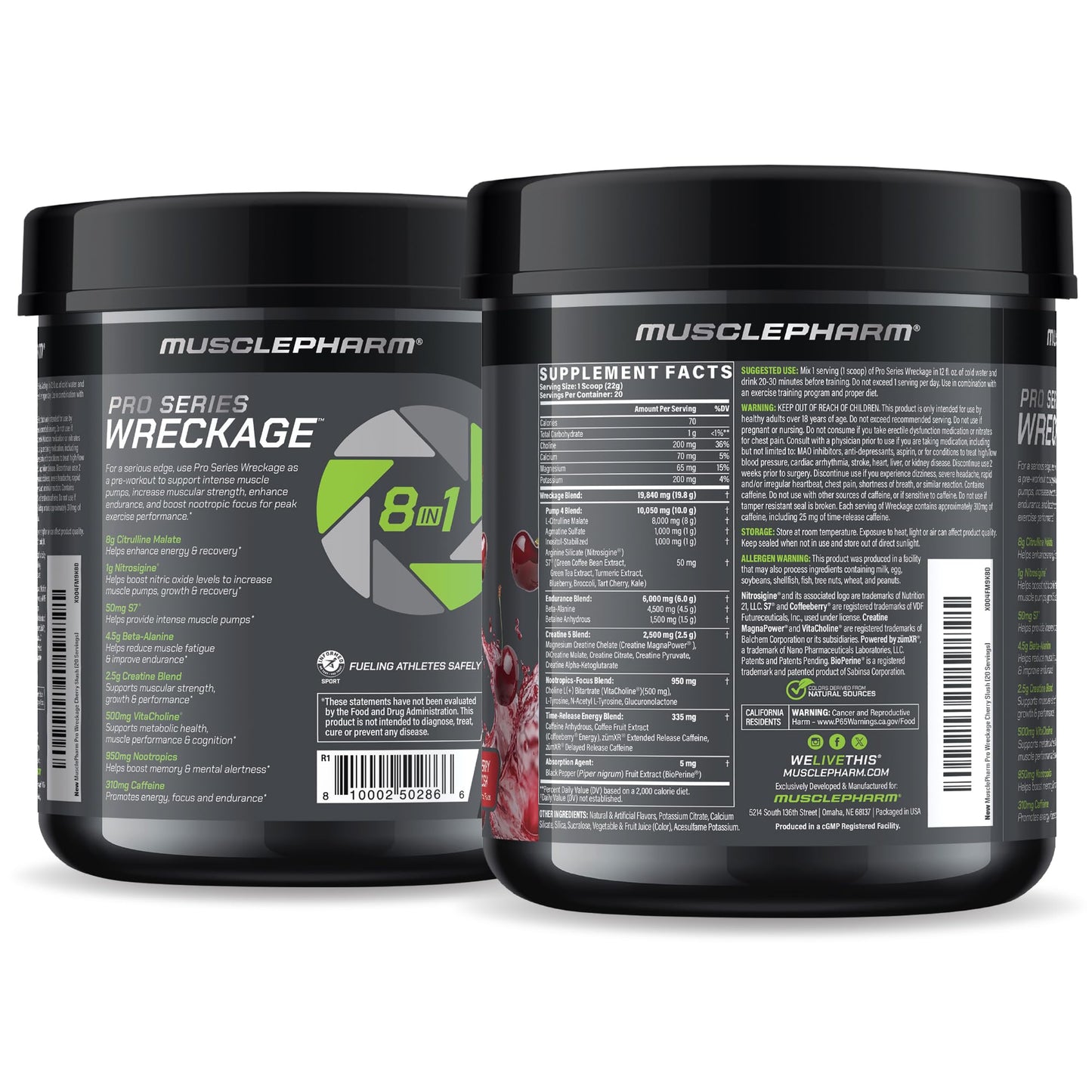 Muscle Pharm Pro Series Wreckage Pre Workout Powder | Professional Grade 8-in-1 Blend for Strength, Pump, Focus & Nitric Oxide Performance | Sour Berry, 15.5 oz, 20 Servings