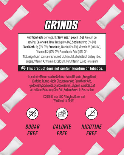GRINDS Focus Pouches | Naturally Flavored with Nootropic Ingredients | Contains Alpha GPC and L-Theanine | Sugar-Free | 3 Pack | 18 Pouches Per Can | Blue Raspberry