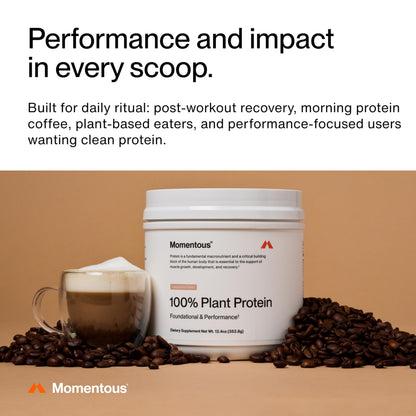 Momentous Vegan Protein Powder, 20g Pea & Rice Blend Protein, Chocolate | Complete Amino Acid Profile to Support Lean Muscle Growth, NSF Certified for Sport, Non-GMO & Gluten-Free (22 Servings)