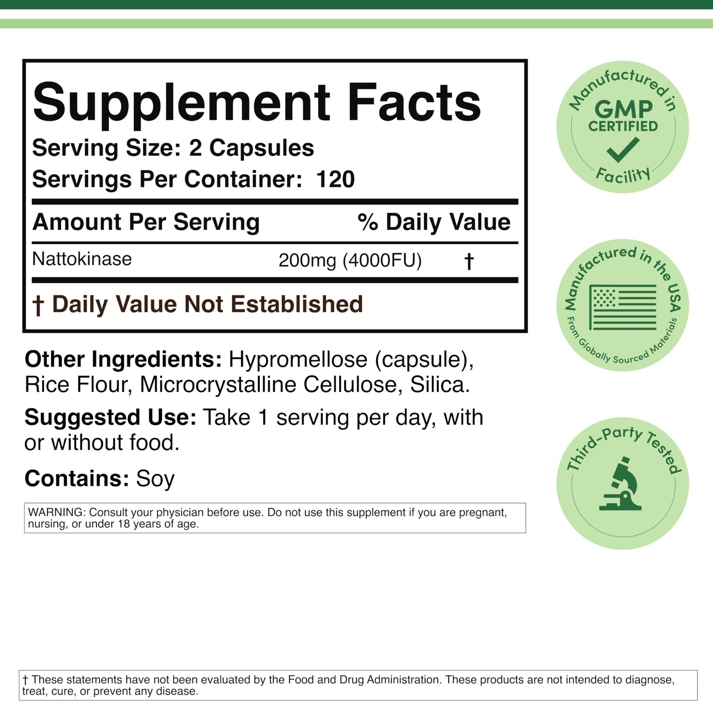 Nattokinase Supplement 4,000 FU Servings, 120 Capsules (Derived from Japanese Natto) Systemic Enzymes for Cardiovascular and Circulatory Support by Double Wood