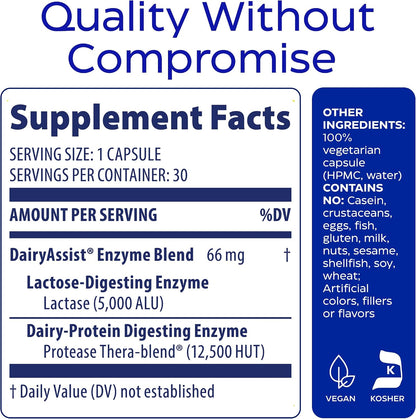 Enzymedica DairyAssist, Support for Milk & Dairy Digestion, 30 Caps
