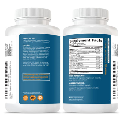 Dr. Tobias Oregano & Caprylic Acid Blend 60 Capsules | Oregano Capsules | Gut Flora Balance Complex & Intestinal Support | Oregano + Caprylic Acid | Probiotics + Enzymes | 30 Servings