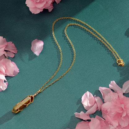 VIBILIA Healing Crystal Necklace Wire Wrapped Natural Tigerite Stone Point Pendant Necklace Hexagonal