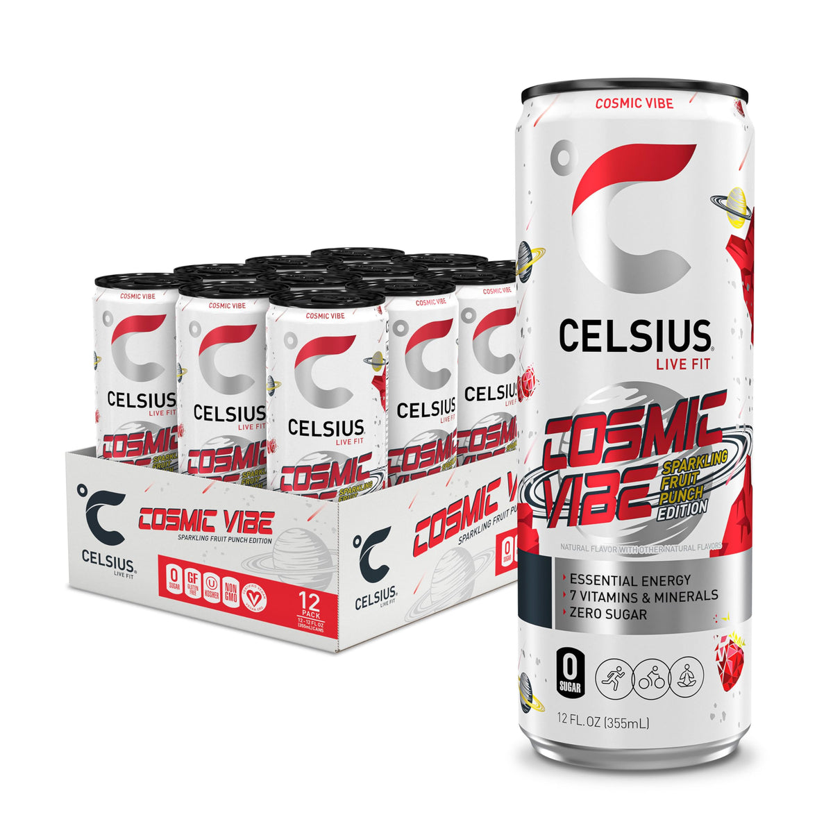 CELSIUS RETRO VIBE Sparkling Sherbet Slush, Sugar Free Energy Drink, 12 Fl Oz (Pack of 12)