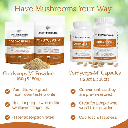 Lions Mane (60g) and Cordyceps (60g) Mushroom Extract Powder Bundle - Mushroom Supplement for Cognition, Energy and Endurance