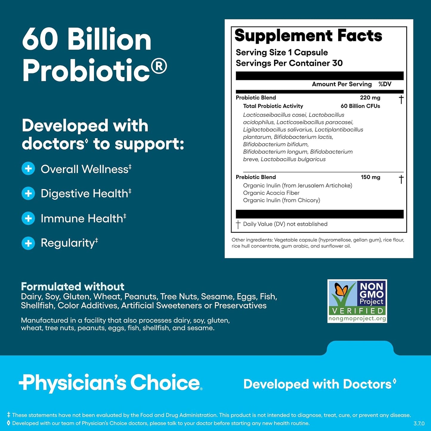 Physician's CHOICE Gut Guardian Bundle: 60 Billion Probiotic 30ct + Bloat & Gas Probiotic 30ct + Digestive Enzymes 60ct