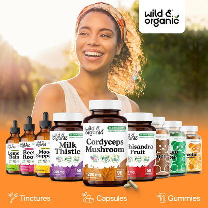 Wild & Organic Cordyceps Mushroom Tincture - Energy & Immune Support - Cordyceps Sinensis Extract Supplement - Liquid Mushroom Drops - Add to Tea & Mix with Powder - Sugar & Alcohol-Free - 4 fl oz