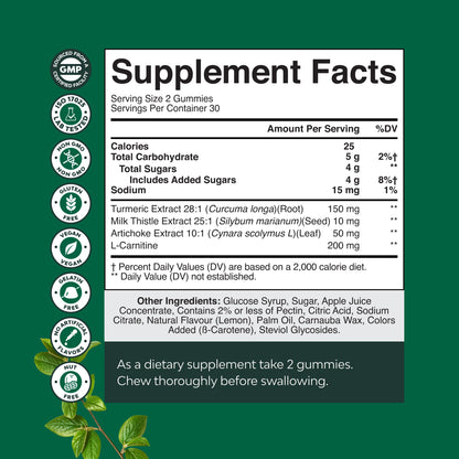 Natures Craft Cleansing Herbal Liver Detox Gummies Liver Support Milk Thistle Gummies with Artichoke Extract Turmeric Curcumin and L-Carnitine - Vegan and Non-GMO - Sweet Lemon - 60 Count (Pack of 1)
