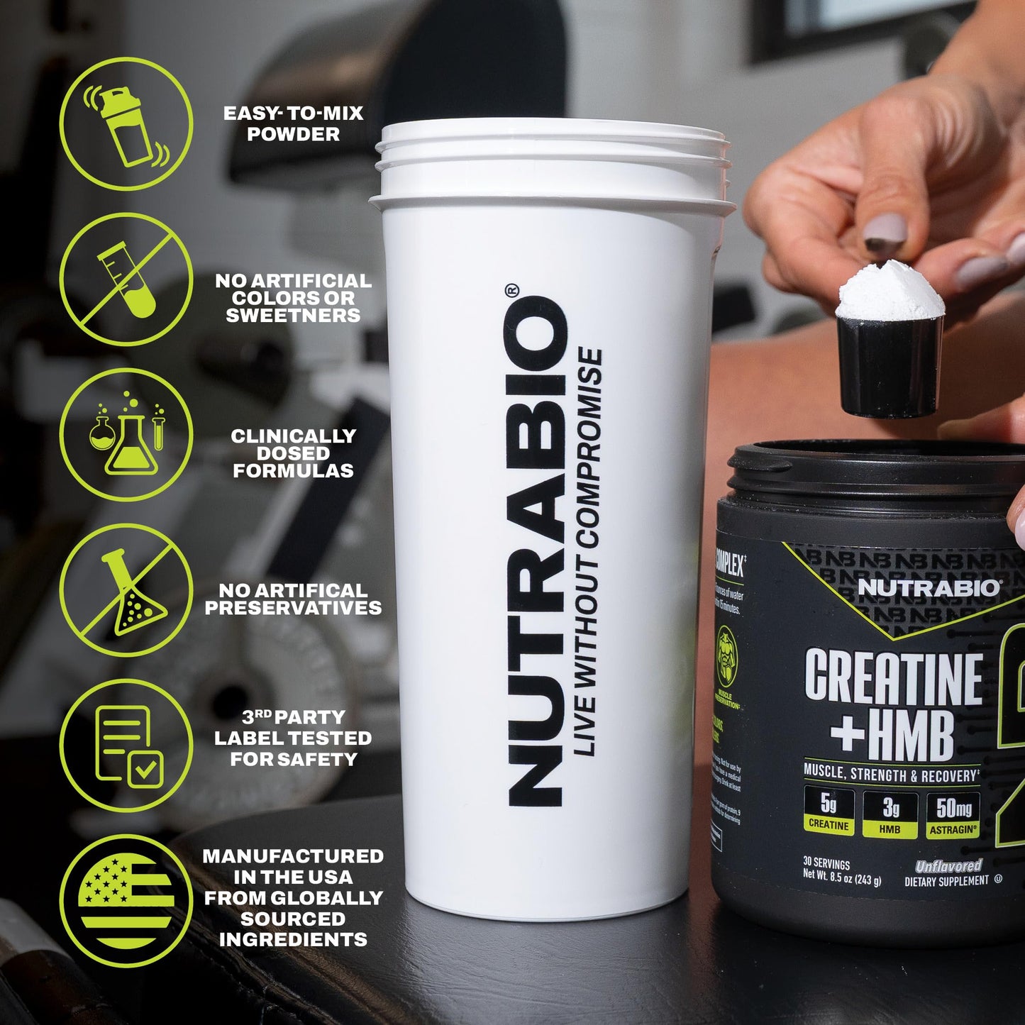 NutraBio Creatine + HMB- Creatine Monohydrate with HMB Powder for Muscle Growth, Increased Strength- 30 Servings (Unflavored)