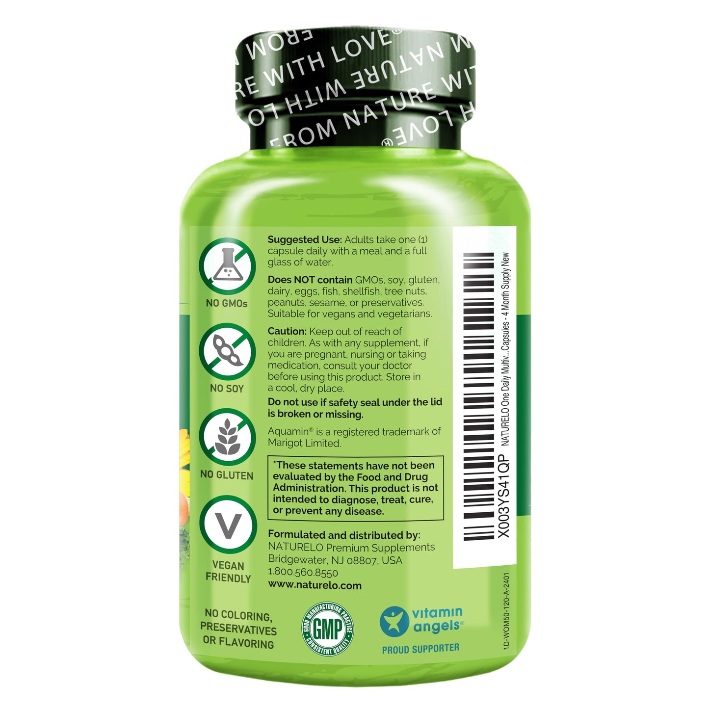 NATURELO One Daily Multivitamin for Women 50+ (Iron Free) - Menopause Support for Women Over 50 - Whole Food Supplement - Non-GMO - No Soy - 60 Capsules - 2 Month Supply