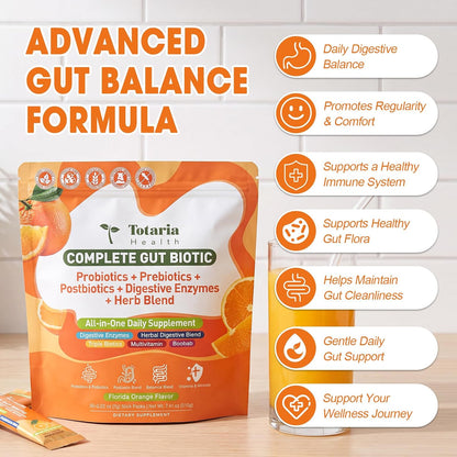 Totaria Probiotics Prebiotics & Postbiotics for Women & Men | Blend with Digestive Enzymes & Herb - Rich in Vitamins & Minerals, Supports Gut, Digestive & Immune Health*