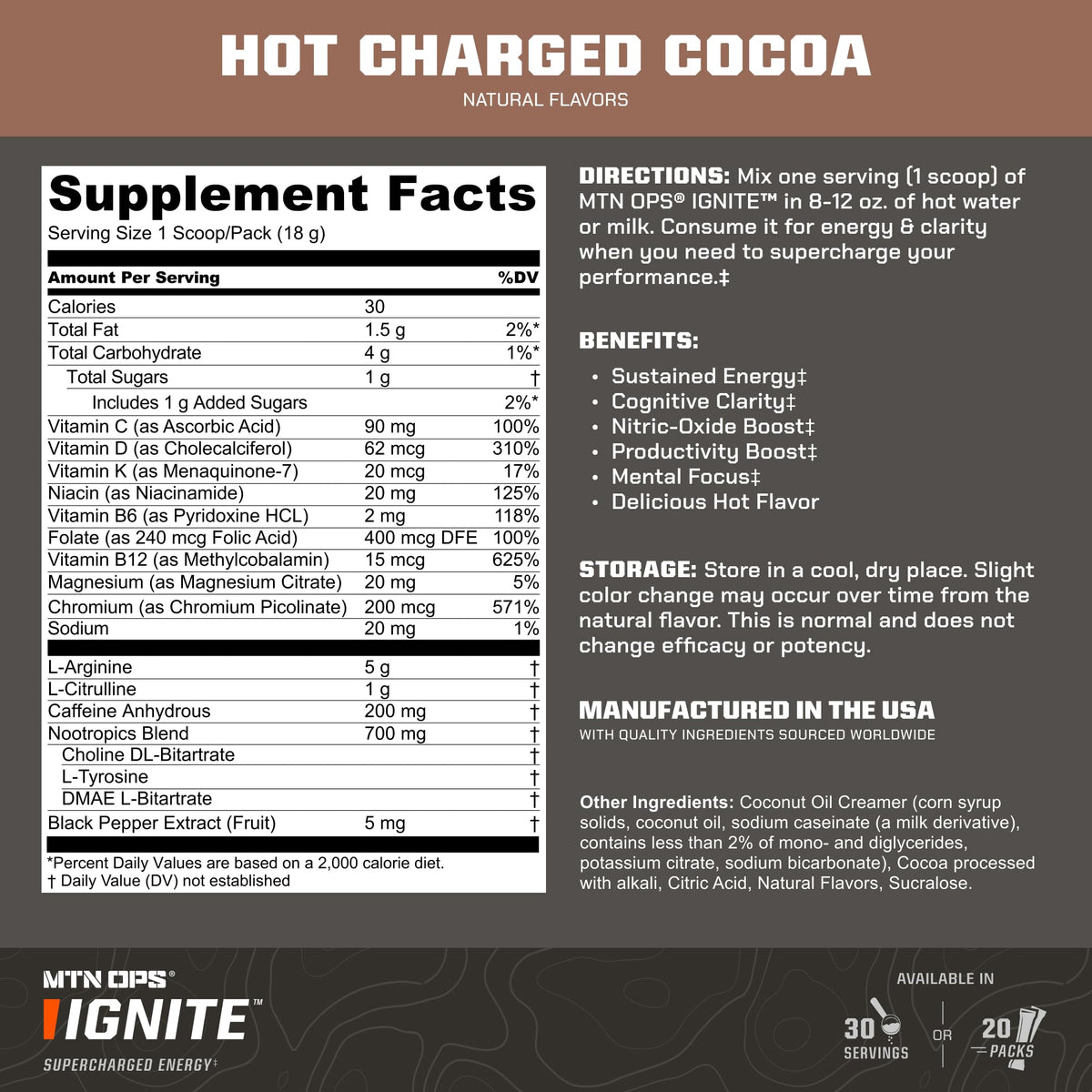 MTN OPS Hot Ignite Focus & Energy Coffee, Mountain Mocha