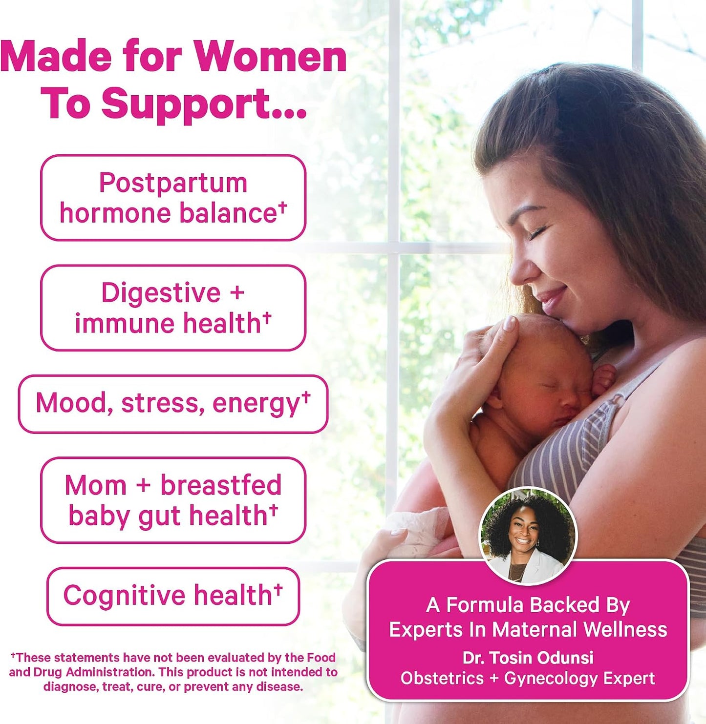 Pink Stork Probiotics for Postnatal Women - 30 Billion CFUS with Ashwagandha and Chamomile, Postpartum Essentials for Hormone Balance, Mood Support, Gut Health, Digestive Wellness, 30 Capsules