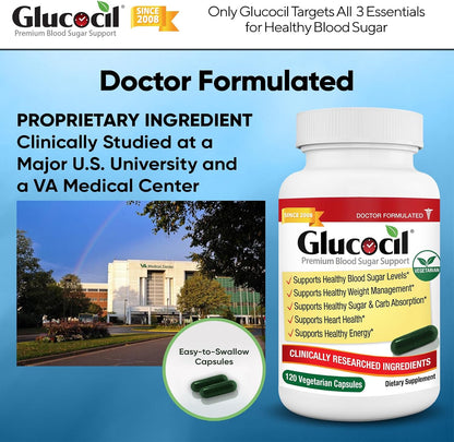 Glucocil – Vegetarian Capsules - Premium Blood Sugar Support - Supports the 3 Essentials for Healthy Blood Sugar - with Berberine, Proprietary Mulberry Leaf, and More