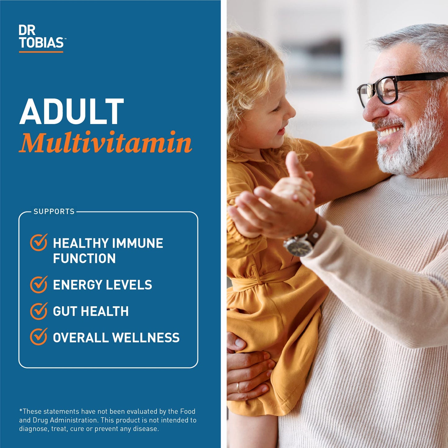 Dr. Tobias Adult Multivitamin for Women & Men 90 Count | Daily Energy & Immune Support | Vitamin Supplement with 42 Fruits & Vegetables + Probiotic + Enzymes | Vegan | 30 Servings