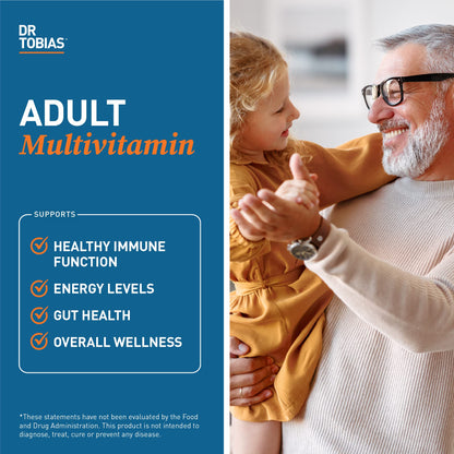 Dr. Tobias Adult Multivitamin for Women & Men 90 Count | Daily Energy & Immune Support | Vitamin Supplement with 42 Fruits & Vegetables + Probiotic + Enzymes | Vegan | 30 Servings