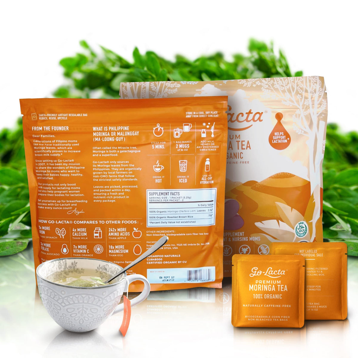 Go-Lacta Premium Organic Moringa Tea for Breastfeeding Moms to Increase Breast Milk