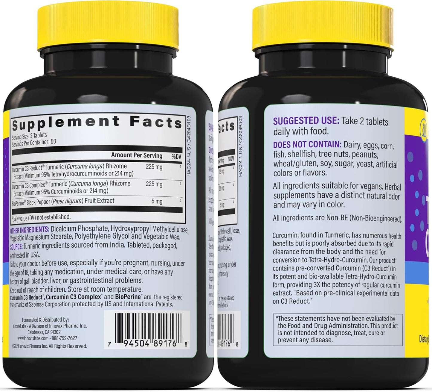 Magnesium & Curcumin Bundle: InnovixLabs Advanced Magnesium (150 Time-Release Capsules) InnovixLabs Turmeric Curcumin (100 Time-Release Tablets). Promotes Relaxation, Bones, Muscle and Immune Health.*