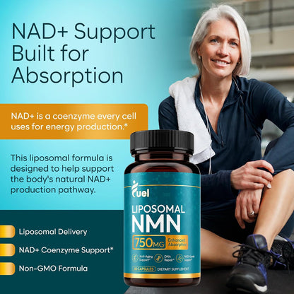 Fuel Liposomal NMN 750mg per Serving (500mg NMN + 250mg TMG) – Enhanced Absorption Nicotinamide Mononucleotide Supplement – NAD+ Support, 60 Capsules, Non-GMO, Lab Tested