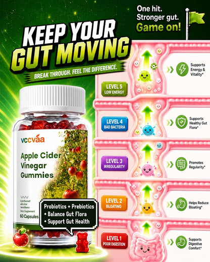 Probiotic Fiber Gummies, Fiber Supplement with 5 Billion CFU Probiotics for Women, Probiotic Gummies with Inulin, Soluble Fiber, ACV & Vitamins, Digestive Health Supplement for Adults, 60 Gummies