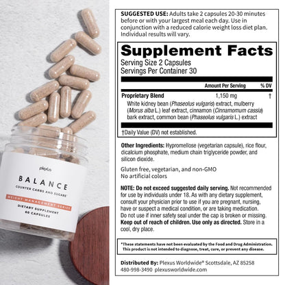 Plexus Balance | Supports carbohydrate metabolism & gradual digestion. White kidney bean & mulberry leaf extract. Gluten free, non-GMO