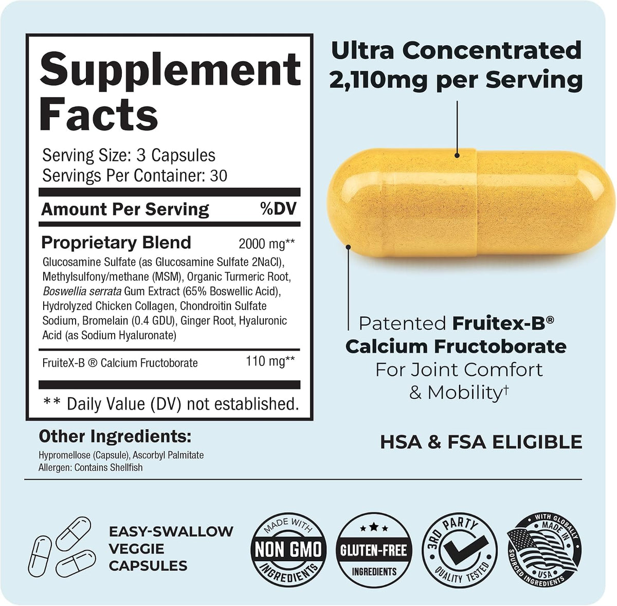 Glucosamine Chondroitin MSM Joint Support Supplement, 90 Capsules
