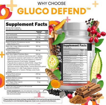 Clean Nutraceuticals Ceylon Cinnamon Capsules + Berberine Turmeric Apple Cider Vinegar Ginseng Bitter Melon (Karela) Gymnema Milk Thistle Fenugreek Supplement Pills Powder for Men & Women