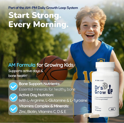 BONE SCIENCE Dr’s Grow UP AM & PM Bone and Growth for Kids and Teens, Day and Night System, Daily Formula with Highly Absorbable Essential Minerals, Vitamin D3 and K2 (MK-7)