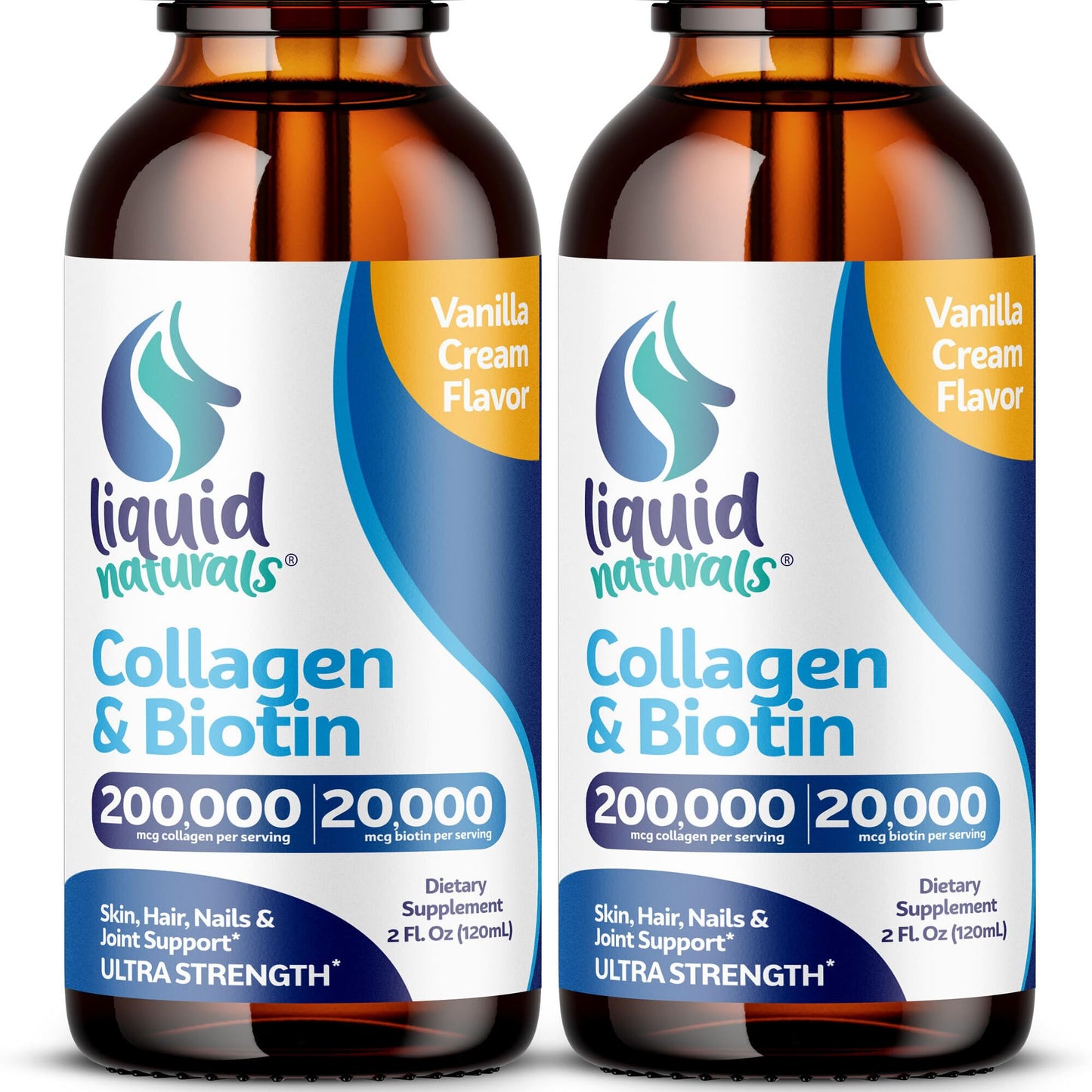 Liquid Collagen and Biotin, 2 Fl. Oz, Ultra-Strength Collagen Peptides for Women, Third-Party Tested Biotin for Hair Growth Women, Nails, and Skin Vitamins B7 Collageno Peptides – Vanilla Flavor