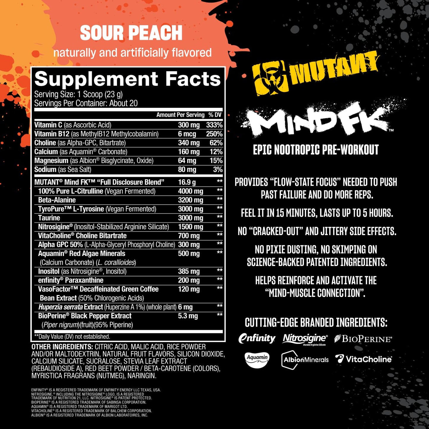 Mutant Mind FK - Epic Nootropic Pre-Workout - Brain Supplement for Mental Focus - 20 Serve - Blue Raspberry - 460g