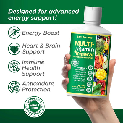Life’s Fortune Liquid Multivitamin for Adults and Seniors – Fast Absorption Vitamins and Minerals with 90+ Nutrients for Energy and Immune Support – Easy to Digest, Sugar Free, Tropical Flavor, 32 oz