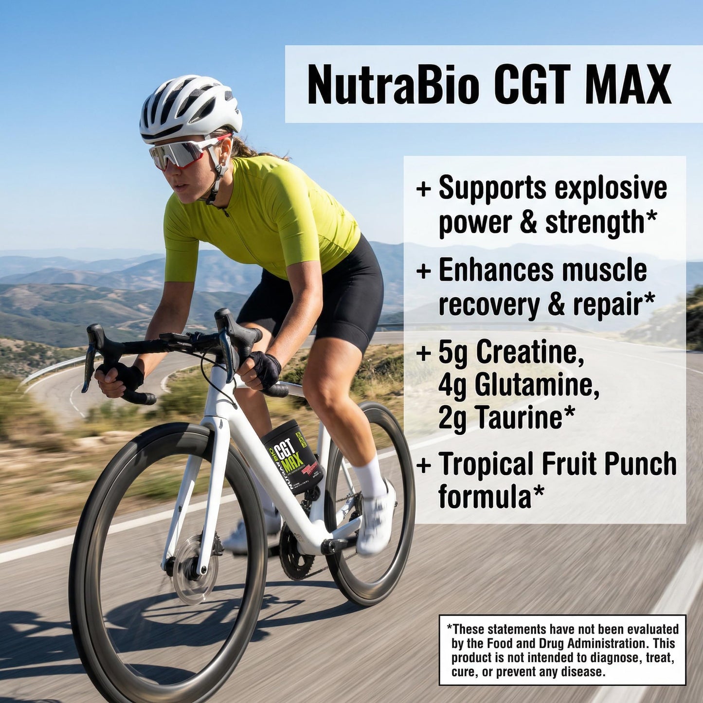 NutraBio CGT-MAX Powder- Creatine, Glutamine and Taurine to Support Muscle Recovery and Strength - 40 Servings - Unflavored
