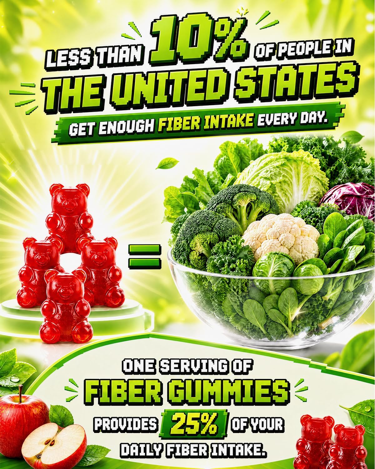 Probiotic Fiber Gummies, Fiber Supplement with 5 Billion CFU Probiotics for Women, Probiotic Gummies with Inulin, Soluble Fiber, ACV & Vitamins, Digestive Health Supplement for Adults, 60 Gummies