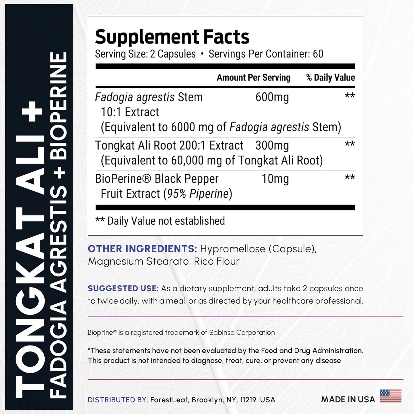 Tongkat Ali and Fadogia Agrestis for Men Supplement w/ BioPerine - Tonkat-Ali Max Strength 200:1 Extract - Long jack Tongkat-ali for Men - Muscle Growth, Performance & Energy - 120 Powder Capsules