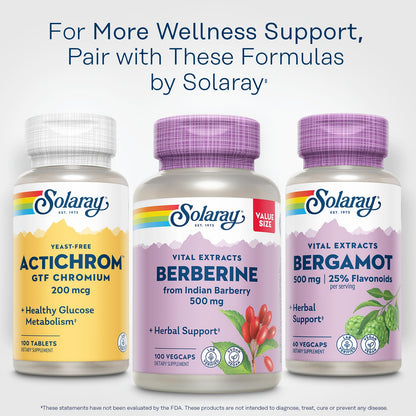 SOLARAY Bergamot 500 mg - Citrus Bergamot Supplement for an Active Lifestyle - Standardized to 25% Flavonoids - with Berberine HCl from Indian Barberry - Vegan, 60-Day Guarantee, 30 Serv, 60 VegCaps