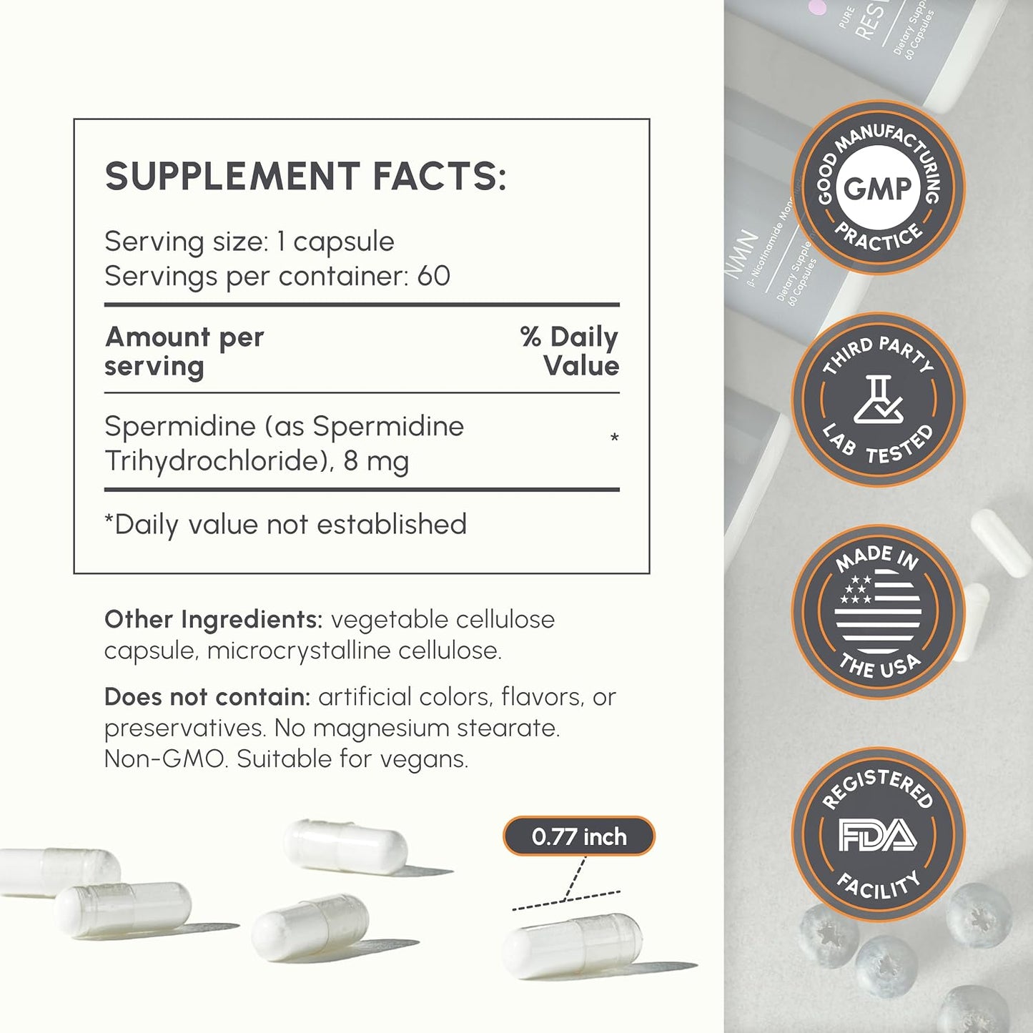 partiQlar Spermidine Supplements for Men & Women - 10mg Longevity - 60 Caps
