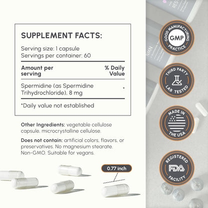 partiQlar Spermidine Supplements for Men & Women - 10mg Longevity - 60 Caps