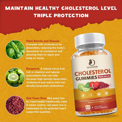 LUCNVEM Cholesterol Supplements Gummies for Cholesterol Healthy, Natural Cholesterol Complex for Maintain Healthy Cholesterol Levels, Daily Easy Cholesterol Gummies Snacks - 30 Day Supply